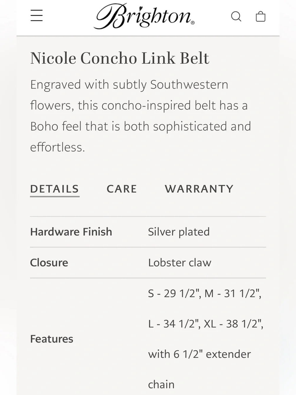 Brighton Western Silver Oval Medallion Chain Belt - Women Accessories